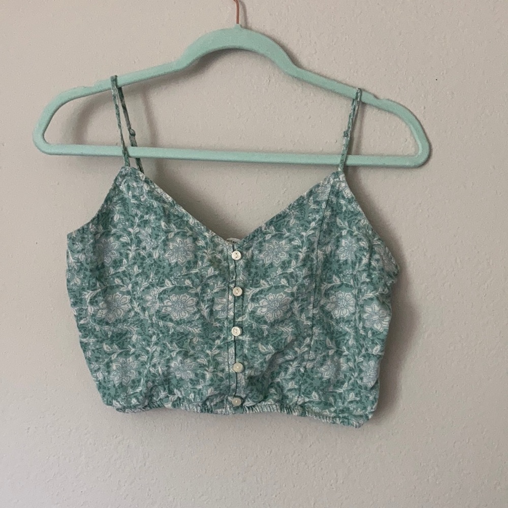 American Eagle mint green floral tank top size S